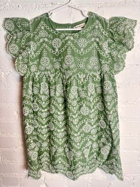 Baybala Girls Green Eyelet Flutter Sleeve embroidered Dress 8